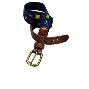 Leather Man Essex CT Alphabetical Nautical Flag Leather & Canvas Belt Size Photo